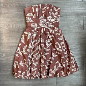 Y2K Silk Leaf Print Bubble Hem Strapless Mini Dress Anthropologie Tracy Reese XS